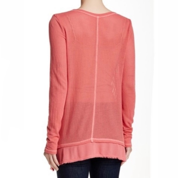 XCVI Assymetrical long Sleeve Hot Pink Mesh Blouse V neck Top - Picture 2 of 11